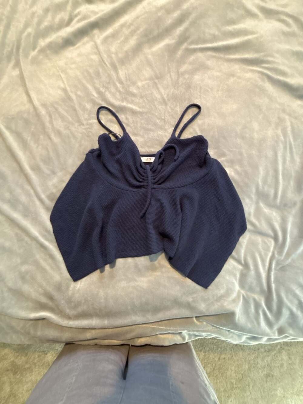 Gaze Navy Textured Babydoll Cropped Tank Top